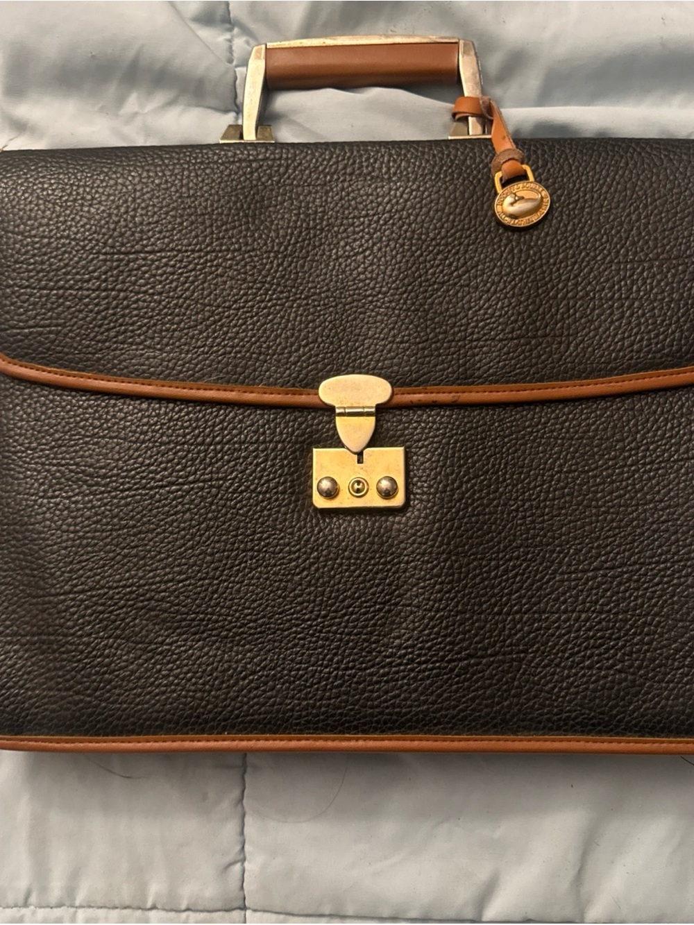Vintage Dooney & Bourke Vintage Black AWL Leather Briefcase British Tan Trim